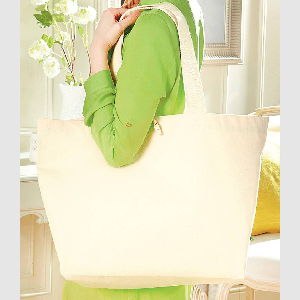 Custom organic toggle shopper, made with organic cotton canvas, two long handles
