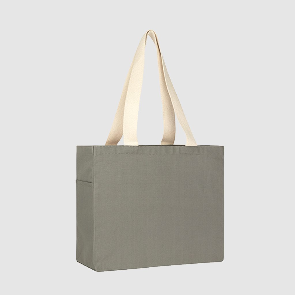 Grey/ Natural Tote 10oz Eco Canvas with Side Pocket