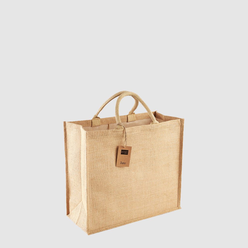 Jumbo jute shopper with two handles, made from laminated jute, strong weave