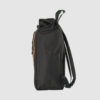 Custom rolled top rucksack with black stitching and interior pocket