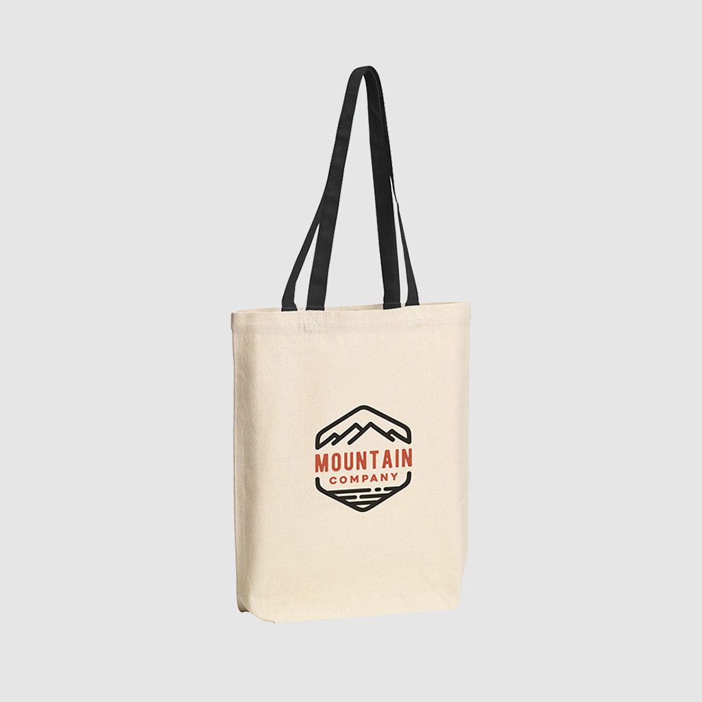 Custom mid weight tote made from tightly woven canvas, with shoulder-carry long handles