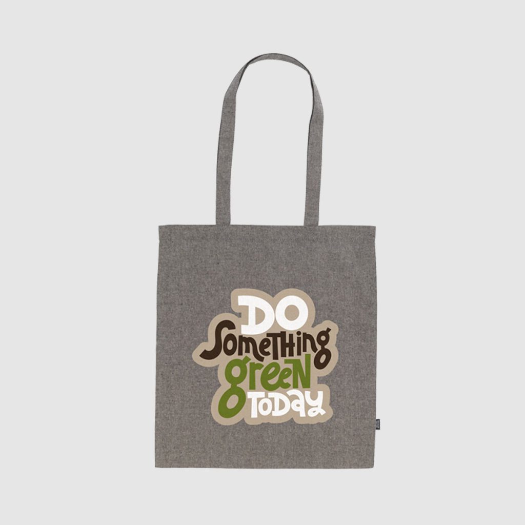 Custom recycled eco cotton tote bags with long handles