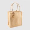 Custom jute tote bag with rolled cotton carry handles with close weaved construction all over