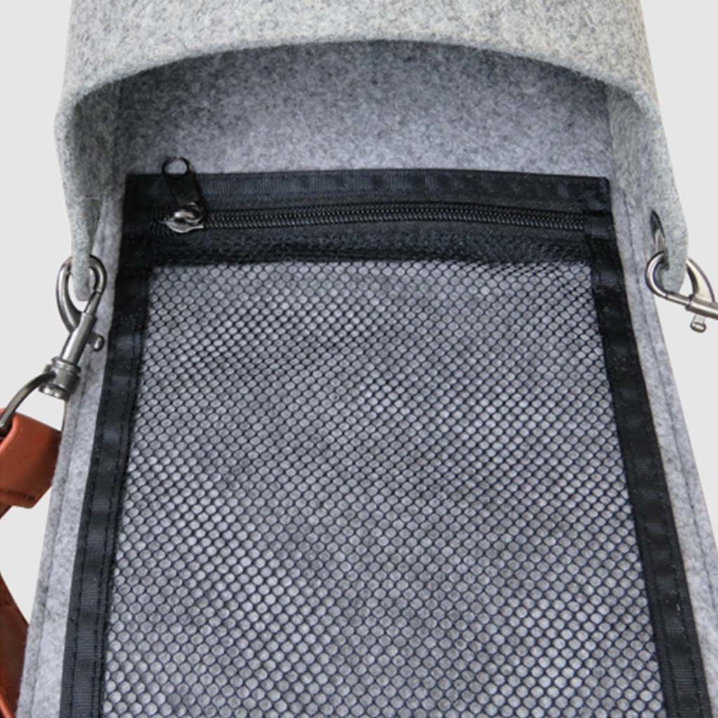 custom product packaging felt bag open with mesh pocket