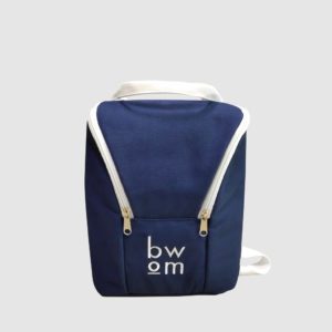 custom cool bag in navy with white embroidery and adjustable back pack straps and thermal fabrics for bags