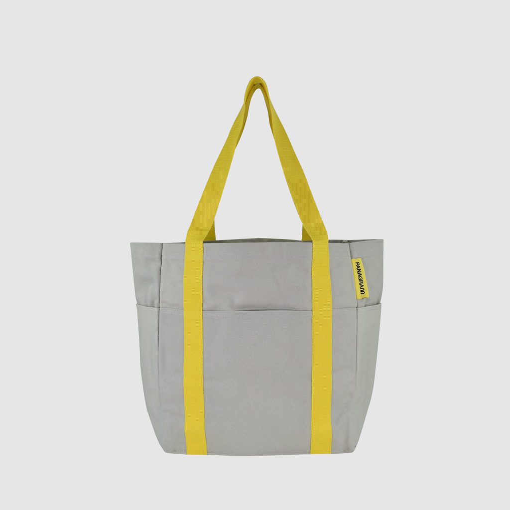 Customised shopper bag Pantone matched grey with yellow handles