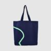 edge to edge print in mint green on large tote bag in navy