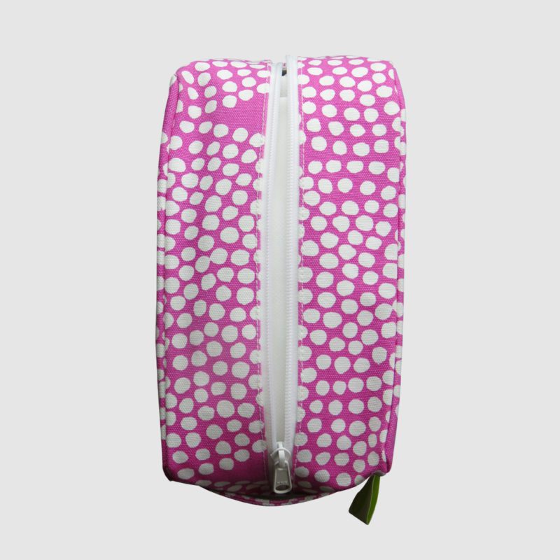 Custom cosmetic pouch all over pink print and while dots