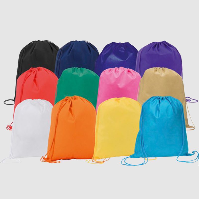 colourful range of drawstring PP backpacks
