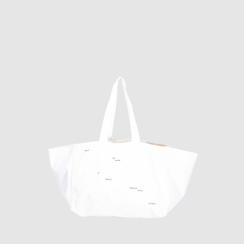 personalised beach bag in white with white print