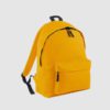 Custom yellow/black contrast polyester rucksack with comfortable handles and padded shoulder straps, 600D Polyester, customisation options available, front pocket