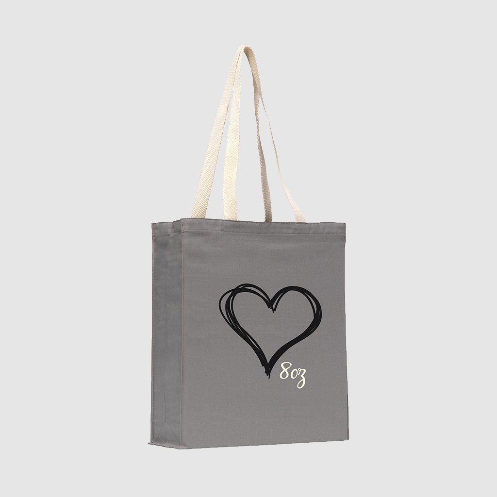 Grey/Natural 8oz Cotton Shopper Tote with Gusset With Heart 8oz Logo
