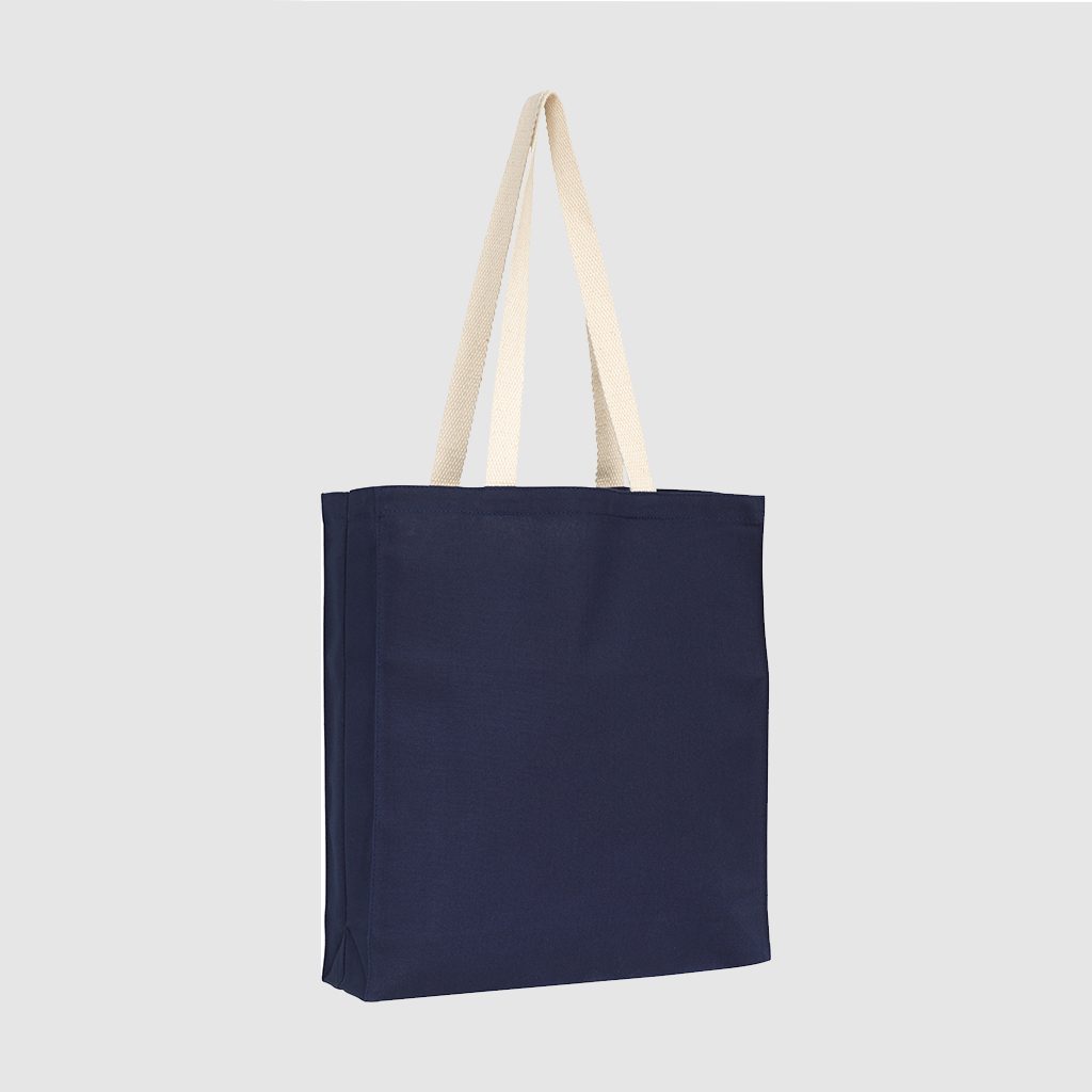 Navy/ Natural 8oz Cotton Shopper Tote with Gusset