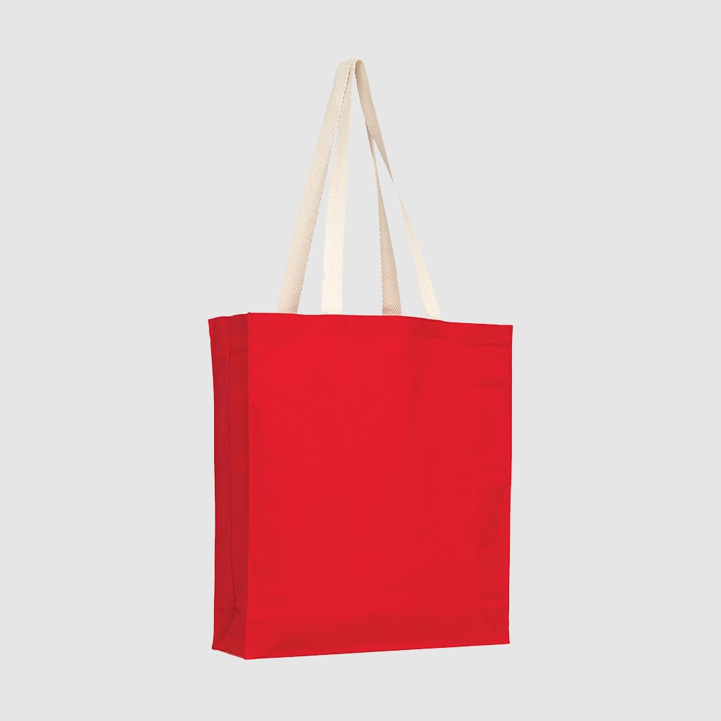 Red/ Natural 8oz Cotton Shopper Tote with Gusset