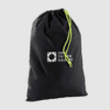 black drawcord bag with with lime green cord and white print on bag