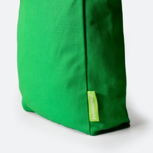 lime green logo label on bright green A4 bag