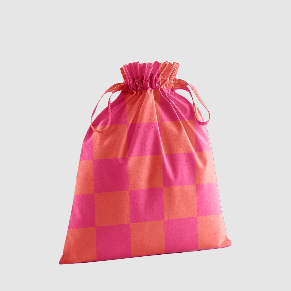 pink and orange check colour draw string bag for customisation