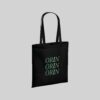 black tote bag with mint green print
