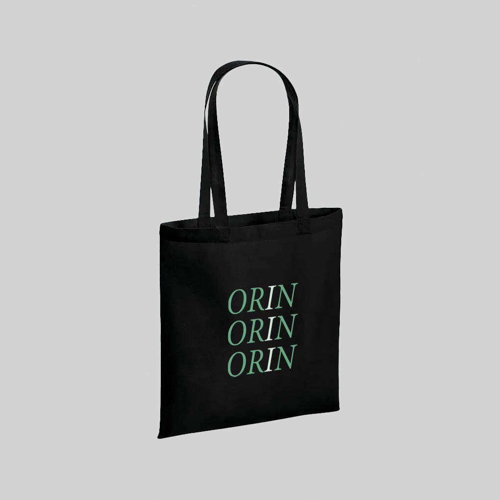 black tote bag with mint green print